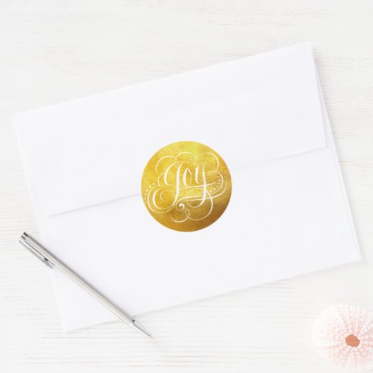 Rich JOY naar de wereld Heavy Gold Folie Kalligraf Ronde Sticker (Envelop)