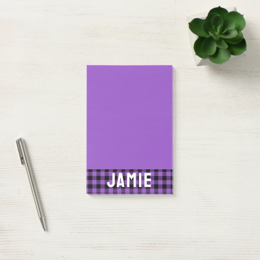 Rich Lavender Buffalo Check White Name Post-it® Notes (Kantoor)