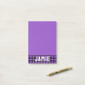 Rich Lavender Buffalo Check White Name Post-it® Notes (Op bureau)