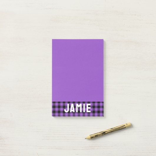 Rich Lavender Buffalo Check White Name Post-it® Notes (Op bureau)