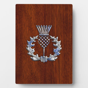 Rich Mahogany Wood Scottish Thistle Print Fotoplaat