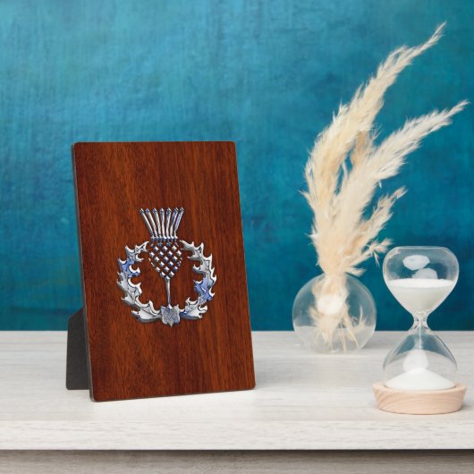 Rich Mahogany Wood Scottish Thistle Print Fotoplaat (Zijkant)