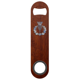 Rich Mahogany Wood Scottish Thistle Print Speed Flessenopener