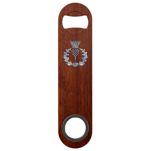 Rich Mahogany Wood Scottish Thistle Print Speed Flessenopener (Voorkant)