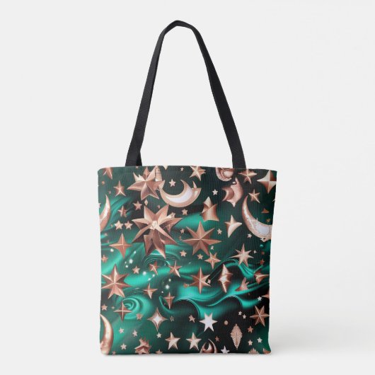 Rich Malachite Green Celestial Moon Phases Tote Bag (Achterkant)