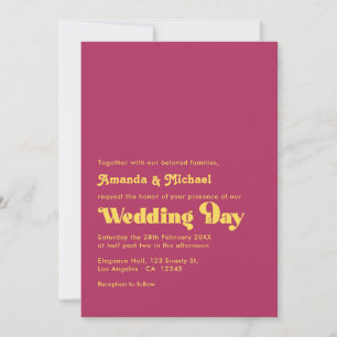 Rich Maroon en Mosterd Retro Typografie Trouwen Kaart
