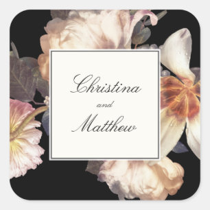 Rich Moody Floral bruiloft gunst Sticker met namen