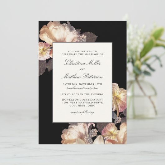 Rich Moody Floral bruiloft uitnodiging (Staand voorkant)