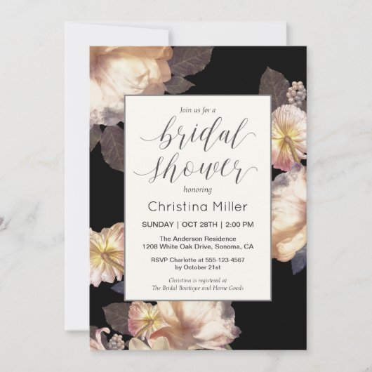 Rich Moody Floral Elegant Bridal Shower Uitnodigin Kaart (Voorkant)