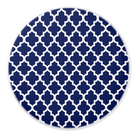 Rich Navy Blue en White Quatrefoil Keramische Knop (Voorkant)
