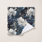 Rich Navy Blue Starlight Floral Pattern Bad Handdoek (Wasdoekje)