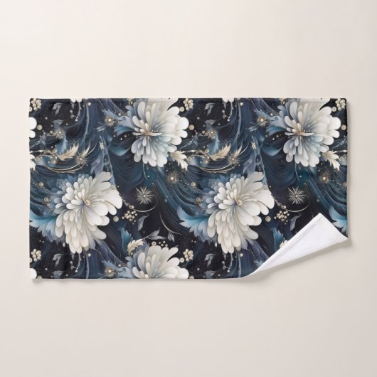 Rich Navy Blue Starlight Floral Pattern Bad Handdoek (Handdoek)