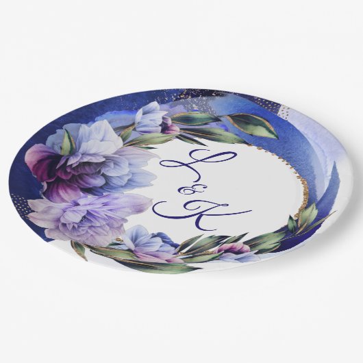 Rich Paars en Blue Peony Fancy Papieren Bordje (Gekanteld)