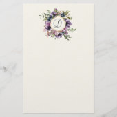 Rich Paars Floral-Framed Monogram Stationery Briefpapier (Voorkant)