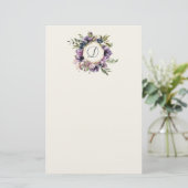 Rich Paars Floral-Framed Monogram Stationery Briefpapier (Staand voorkant)