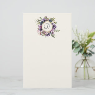 Rich Paars Floral-Framed Monogram Stationery Briefpapier