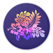 Rich Paars Floral Hibiscus Keramische Knop (Voorkant)