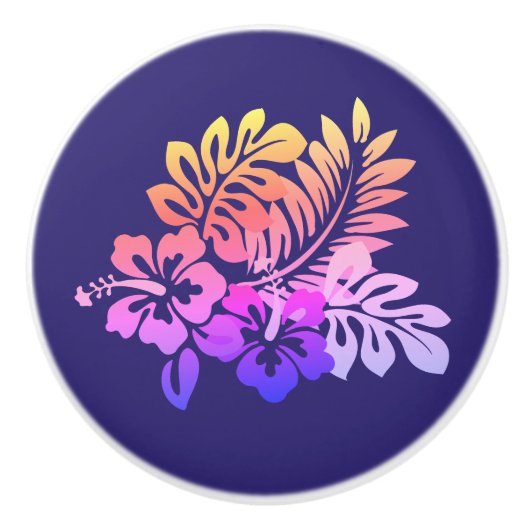 Rich Paars Floral Hibiscus Keramische Knop (Voorkant)