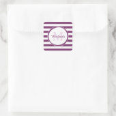 Rich Paars monogram met Chunky Graphic Stripes Vierkante Sticker (Tas)
