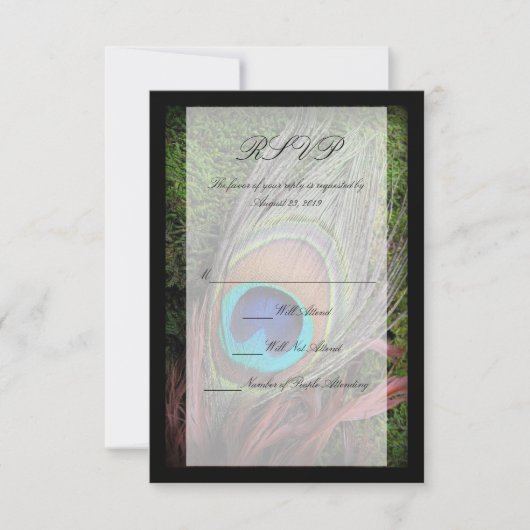Rich Peacock Feather met Green Moss RSVP Kaartje (Voorkant)
