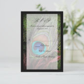 Rich Peacock Feather met Green Moss RSVP Kaartje (Staand voorkant)