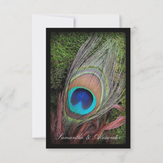 Rich Peacock Feather met Green Moss RSVP Kaartje (Achterkant)