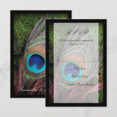 Rich Peacock Feather met Green Moss RSVP Kaartje (Voorkant / Achterkant)