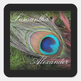 Rich Peacock Feather met Green Moss Vierkante Sticker