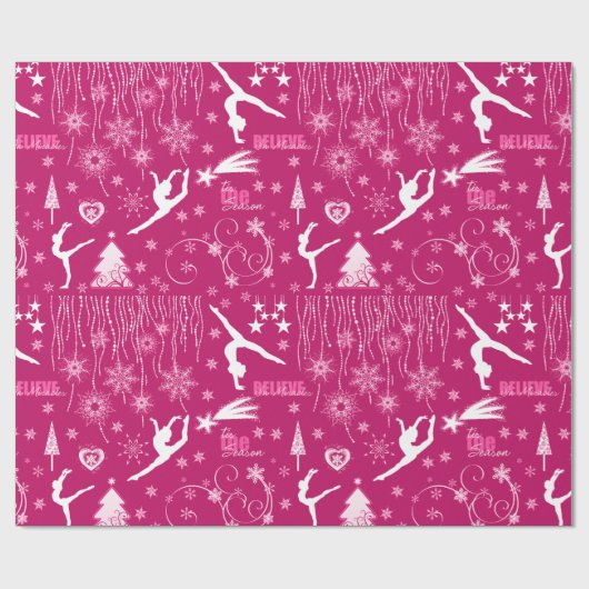 Rich Pink and White Festive Gymnastics Kerstmis Cadeaupapier (Vlak)