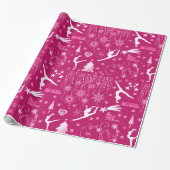 Rich Pink and White Festive Gymnastics Kerstmis Cadeaupapier (Uitgerold)