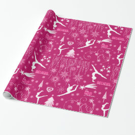 Rich Pink and White Festive Gymnastics Kerstmis Cadeaupapier