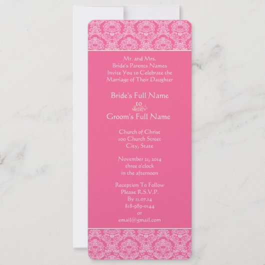 Rich Pink Damask Swirls Weddenschap Kaart (Voorkant)