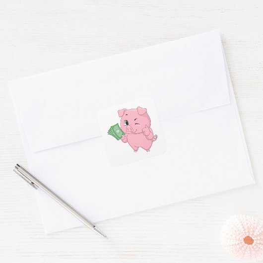 Rich Pink Pig Vierkante Sticker