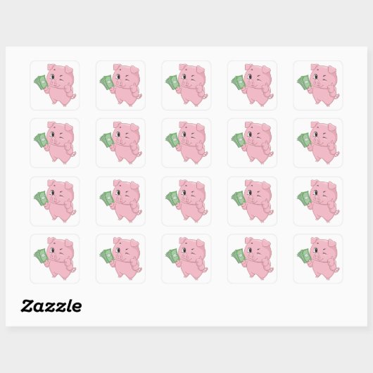 Rich Pink Pig Vierkante Sticker (Vel)