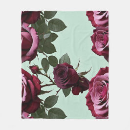 Rich Purple And Deep Red Roses On A Mint Green Fleece Deken