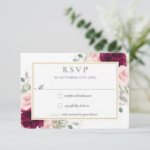 Rich Raspberry Blush Roze Rozen Bloemen Bruiloft RSVP Kaartje (Staand voorkant)