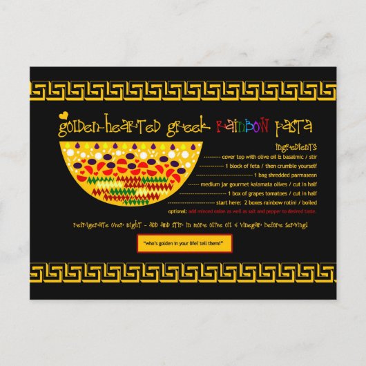 Rich Recipes - GOLDEN GEHOORD GRIEKS PASTA Briefkaart (Voorkant)