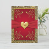 Rich Red and Gold Monogram Wedding Invitation Kaart (Staand voorkant)