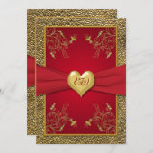 Rich Red and Gold Monogram Wedding Invitation Kaart (Voorkant / Achterkant)