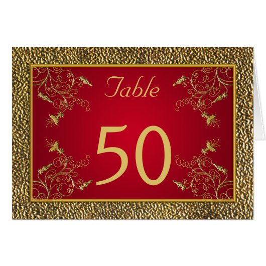 Rich Red and Gold Table Number Kaart (Voorkant Horizontaal)