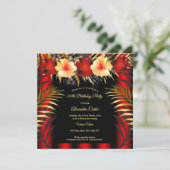Rich Red Black Gold yellow Hibiscus Floral Party Kaart (Staand voorkant)