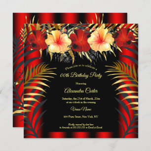 Rich Red Black Gold yellow Hibiscus Floral Party Kaart