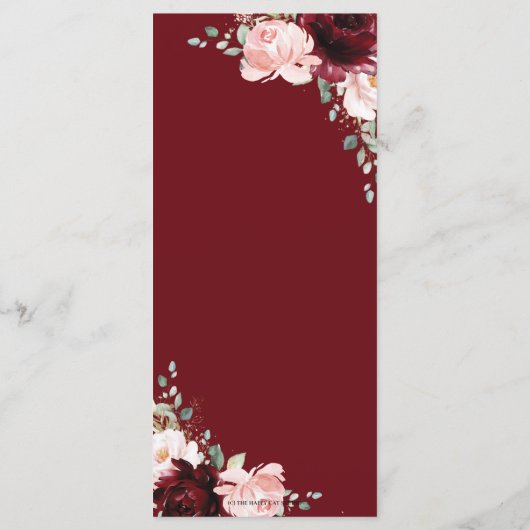 Rich Red Bourgondië Blush Roze Bloemen Bruiloft Me Programmakaart (Achterkant)