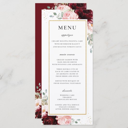 Rich Red Bourgondië Blush Roze Bloemen Bruiloft Me Programmakaart (Voorkant / Achterkant)