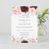 Rich Red Bourgondië Blush Roze Rozen Bloemen Bruil Kaart (Staand voorkant)