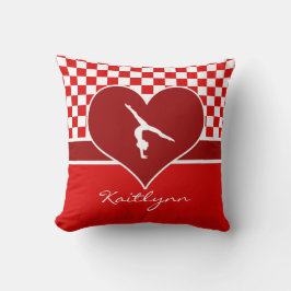 Rich Red Checkered Gymnastics met Monogram Kussen