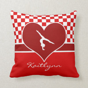 Rich Red Checkered Gymnastics met Monogram Kussen