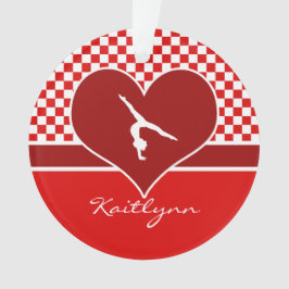 Rich Red Checkered Gymnastics met Monogram Ornament