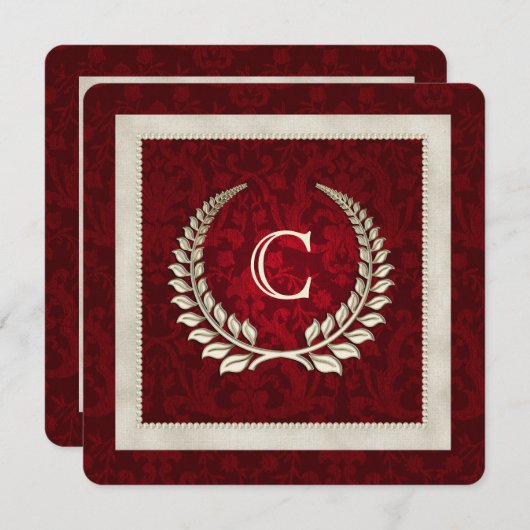 Rich Red Damask en Pearls trouwuitnodiging Kaart (Voorkant / Achterkant)