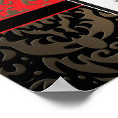 Rich Red Damask Wedding 15 Table Seating Chart Poster (Hoek)